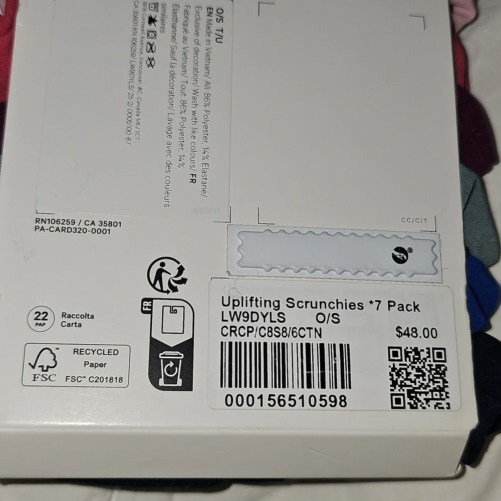 Lululemon Uplifting Scrunchies 7 Pack!! Nwts, CRCP/C8S8/6CTN!!
